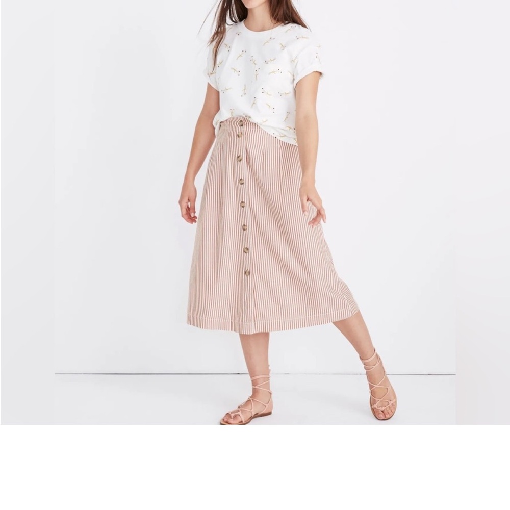 Madewell Striped Button Front Patio midi Skirt Size 6